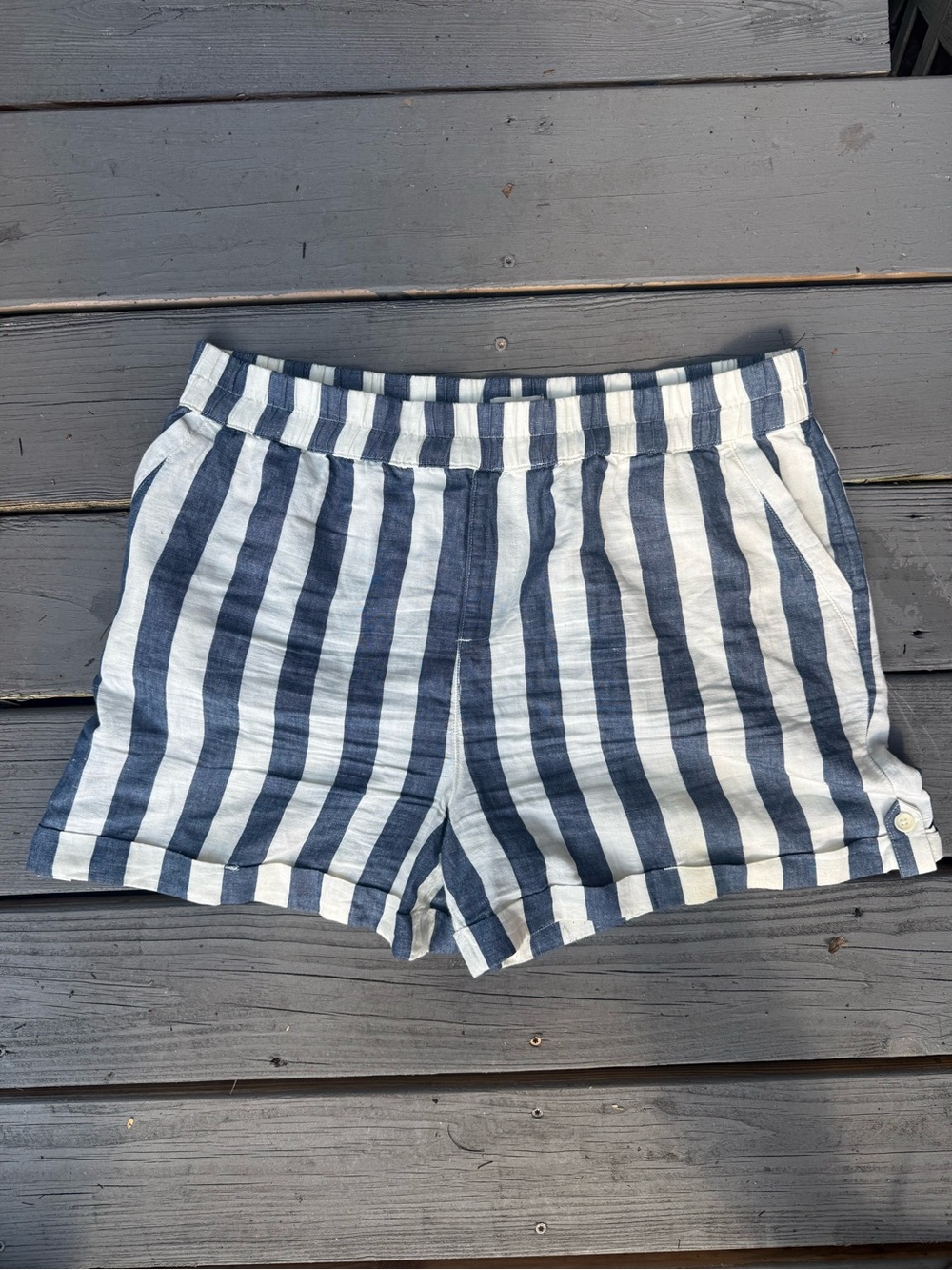 Pact Mariner Blue Striped Rhea Tabbed Shorts Organic Cotton Linen Sz XL Summer - Picture 2 of 5